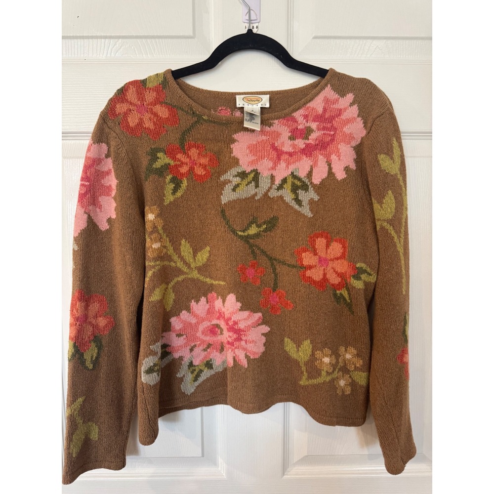 Talbots Petites‎ Floral Ramie Cotton Sweater Womens Small Brown Cottagecore Knit